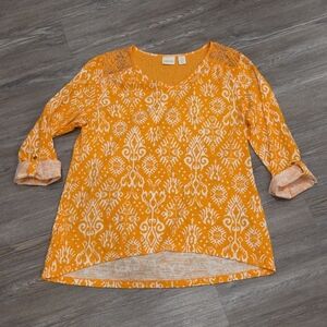 NWOT Chico's Womens Orange  Embellished Top Roll Tab Sleeves (Sz 2)US 12/14